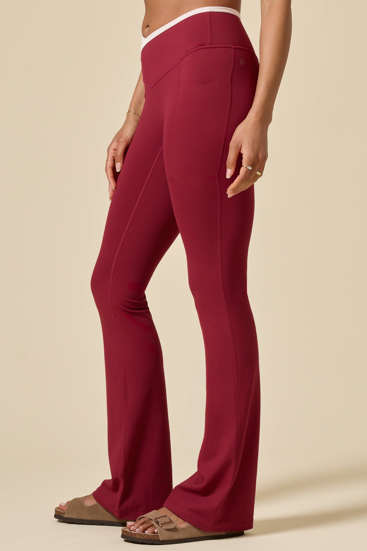 Crisscross Hourglass® Flared Legging with Pockets - Ruby Contrast