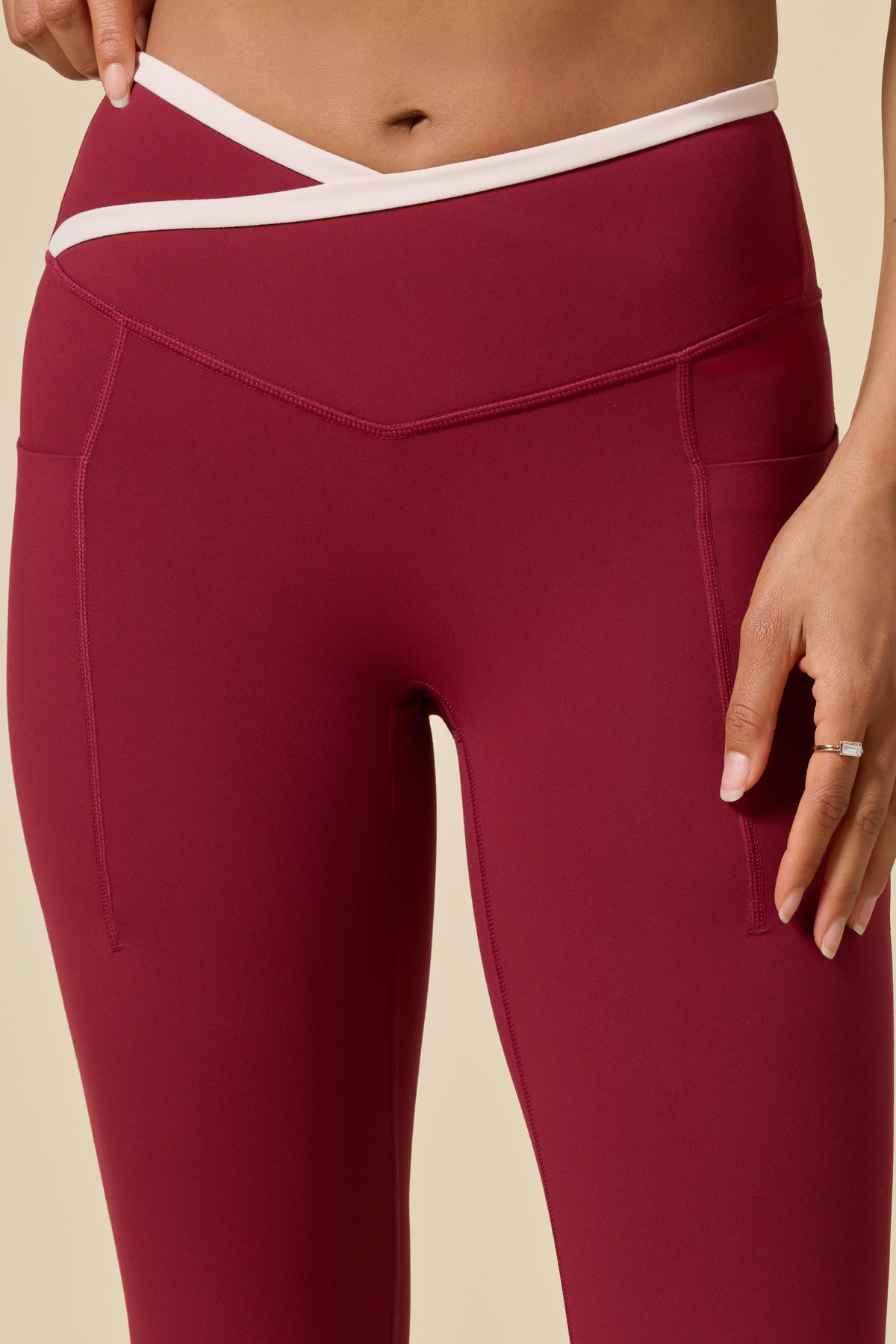 Crisscross Hourglass® Flared Legging with Pockets - Ruby Contrast