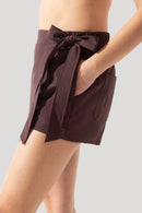 Tie Waist Wrap Skort-Coffee Bean