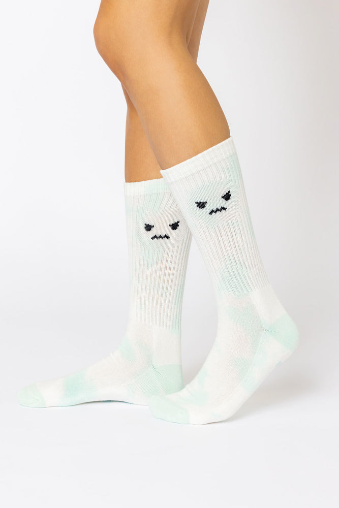 Angry Face Mid Calf Gym Socks Tie Dye
