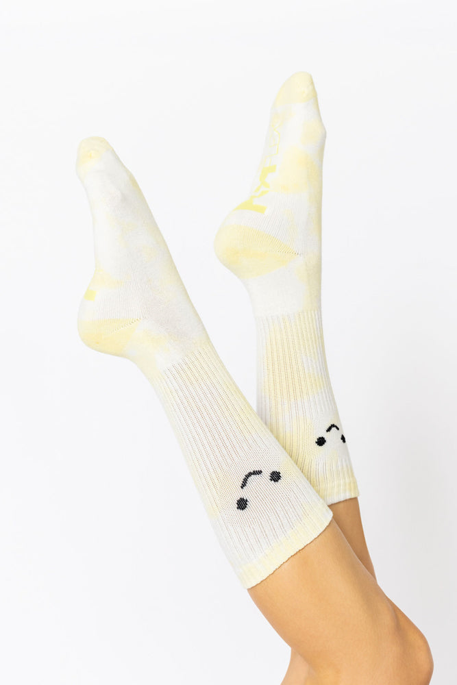 Happy Face Mid Calf Gym Socks Tie Dye