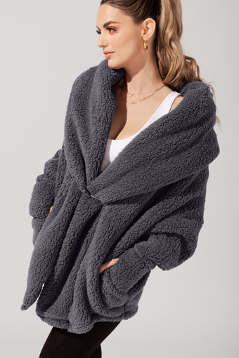 Faux Sherpa Cocoon Coat - Cool Grey – POPFLEX®