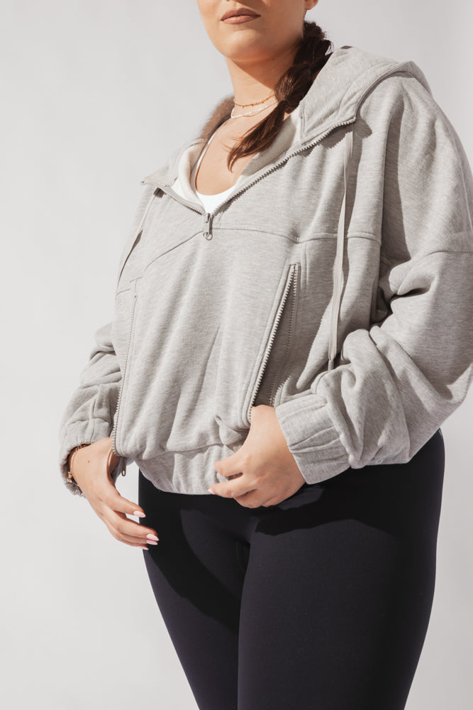 Half Zip Warm Up Hoodie - Grey Heather