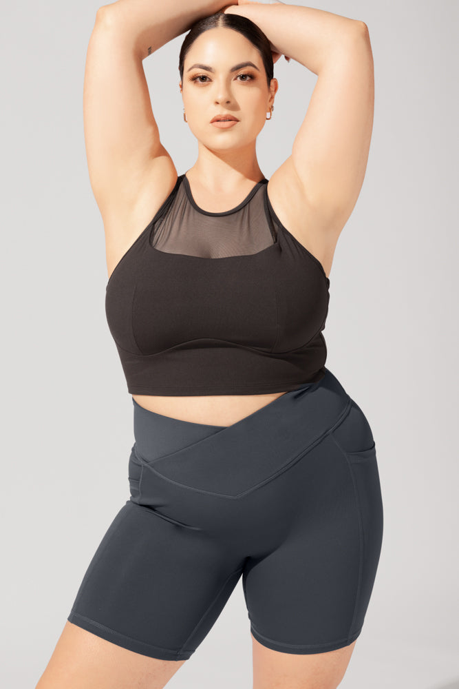 Crisscross Hourglass® Biker Short with Pockets (Pet Hair Resistant) - Smoky Grey