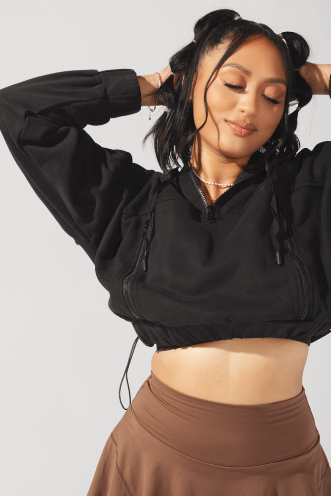 Half Zip Warm Up Hoodie Black POPFLEX®