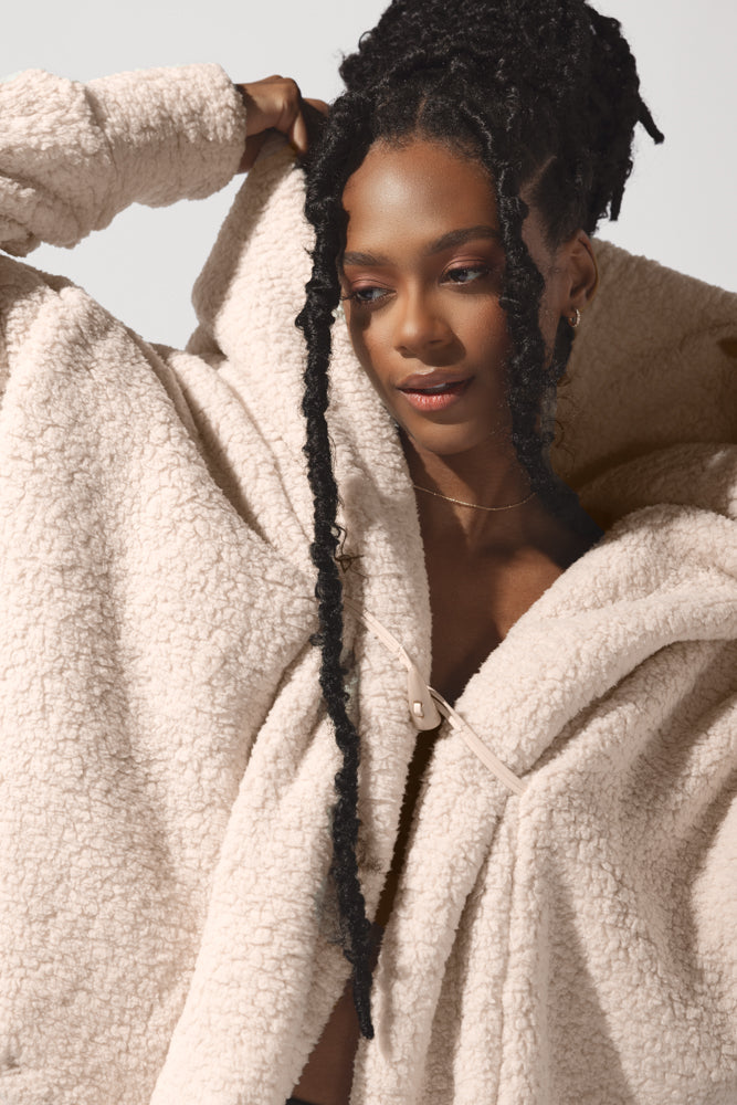 Faux Sherpa Oversized Cocoon Coat For Women - Taupe S/M - Ultra